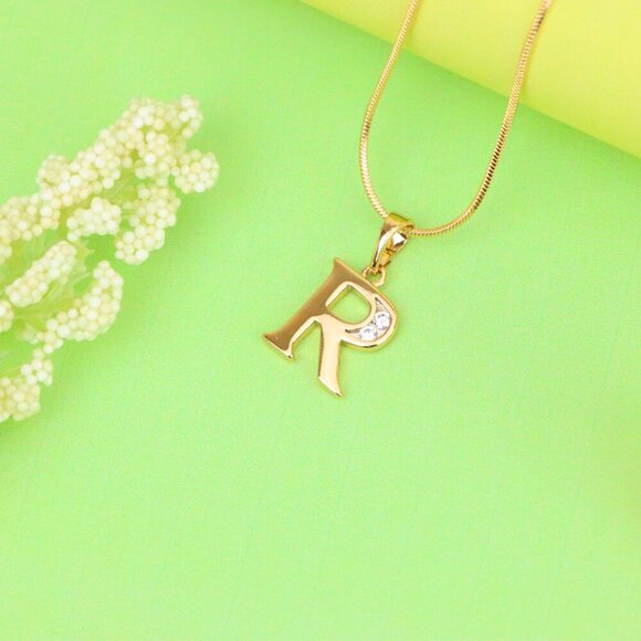 "Rose Gold Letter R Pendant with Crystal Accent – 18K Gold Plated, XPPT1367 - Picture 10 of 13